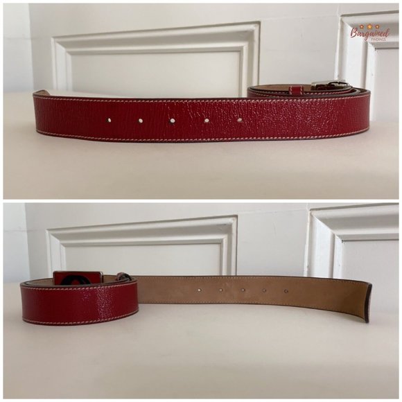 Authentic GUCCI Red Patent Leather Black Interlocking G Plaque Buckle Belt 90/36 - Picture 11 of 13